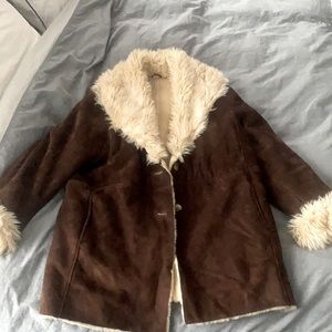 Wilson Leather Penny Lane Suede Coat with  Faux Shearling Trim Afghan, Medium